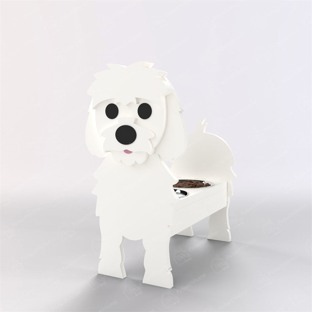 Maltese Dog Pet Food Bowl Holder